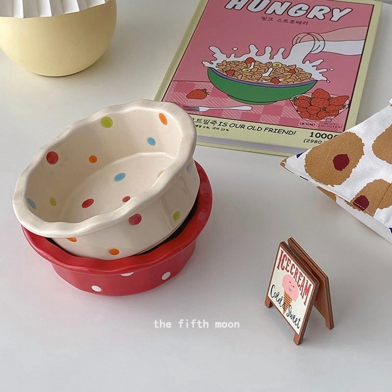 Pet Bowl Cute Ins Storm Dot Ceramic Bowl Dessert Breakfast Bowl Home Cat Dog Bowl Feeding Basin  Cat Caramics Supplies