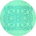 thumbnail image 1 of Ahgly Company Machine Washable Indoor Round Oriental Turquoise Blue Traditional Area Rugs, 6' Round, 1 of 4