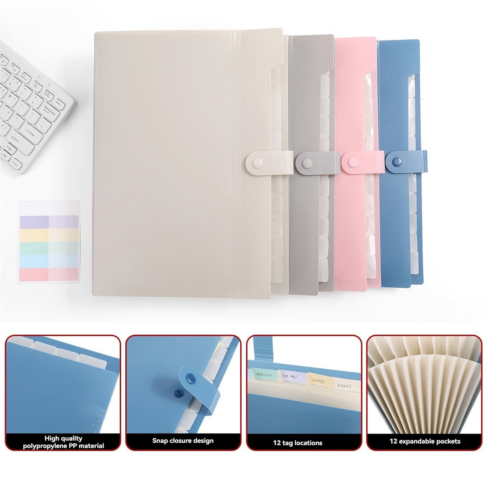 Expanding File Organizer with 8/12 Pockets Accordion File Folders with Labels, Portable Document Paper Bill Receipt Organizer Home College School Letter Size Bradem