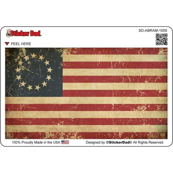 3 Pack - StickerDad® USA 13 Stars Aged Betsy Ross American Flag Full Color Printed Sticker by StickerDad® - Size: 5", Color: Full - for Windows, Walls, Bumpers, Laptop, Lockers, etc.