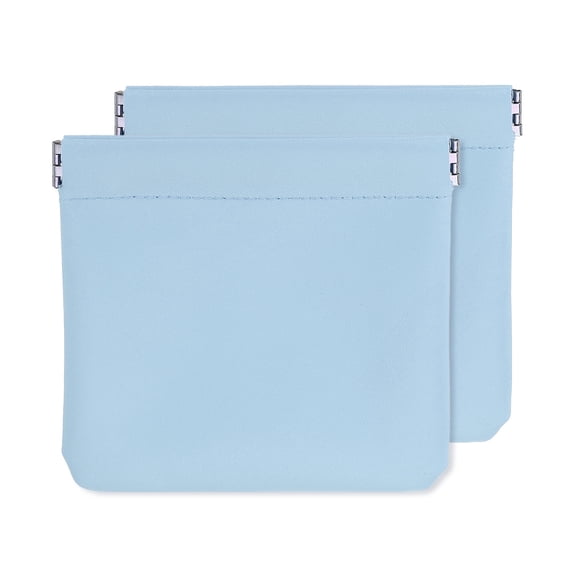 2Pcak Coin Purse for Women, Leather Small Organizer Pouch, Portable Mini Storage Makeup Bag for Purse, Light Blue (5"x5")