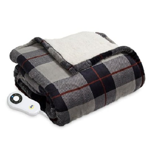 Serta 867227 Perfect Sleeper Reversible Heated Throw Grey Plaid 60 x 70