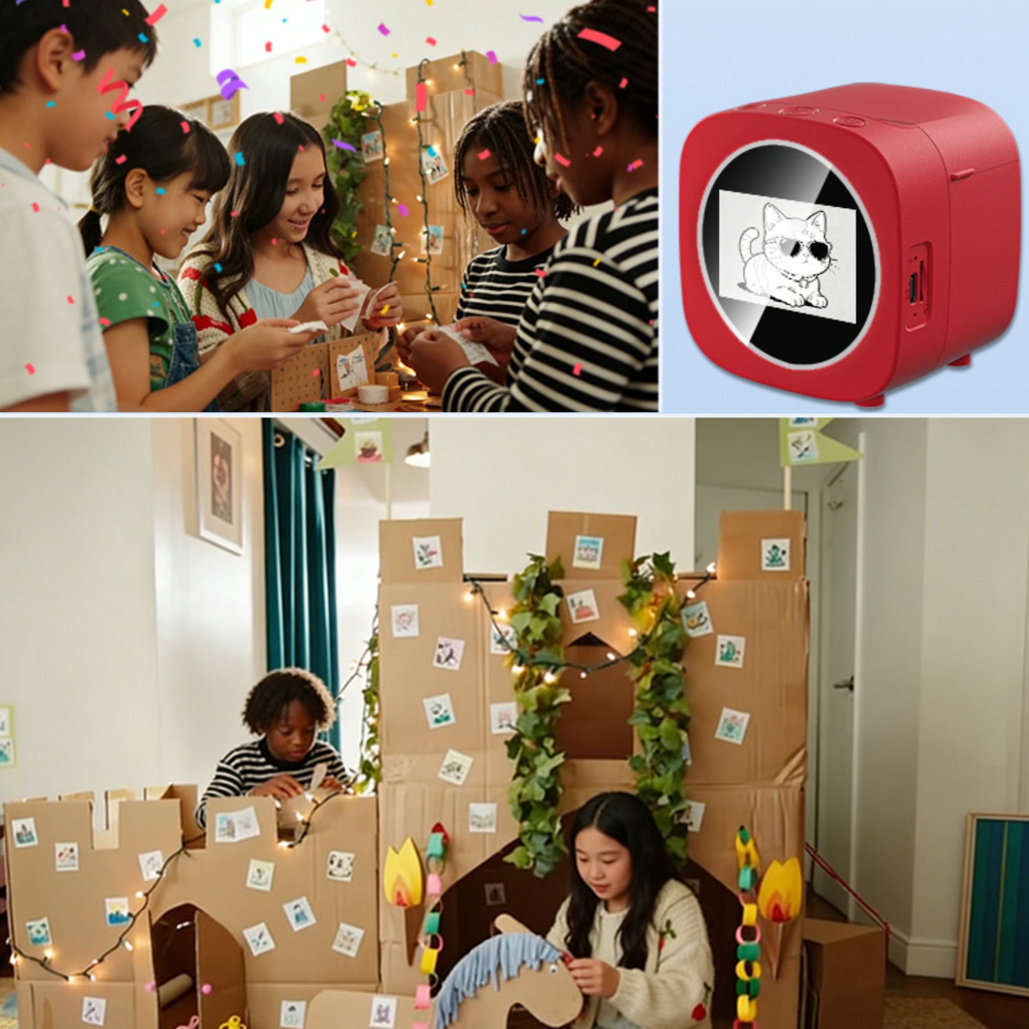 AI Voice Control Instant Thermal Printer, 2.4 Inch HD Screen Portable Mini Printer with 6 Art Styles, DIY Drawing Printer for Birthday Creative Gift,Red