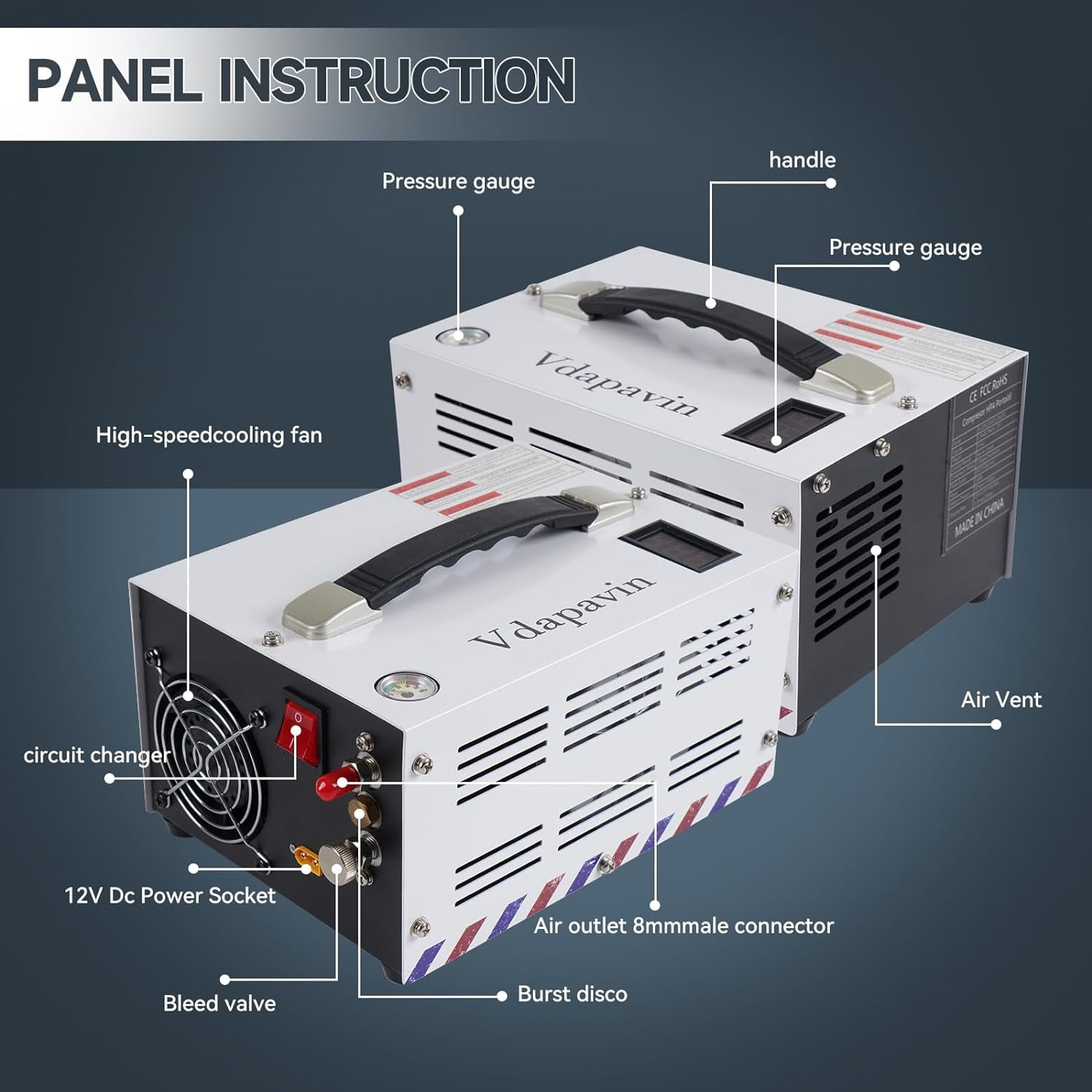 Pcp Air Compressor, 4500Psi 30Mpa - Portable and Powerful 12V DC/110V AC Pump