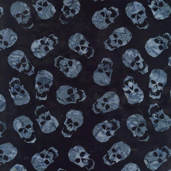 Halloween Batik Gray Skulls on Black Tonga