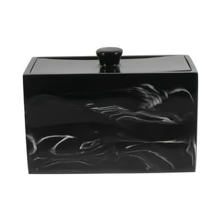 KhanImports Decorative Black Marble Box, Stone Box with Lid - Rectangular,  5 Inch