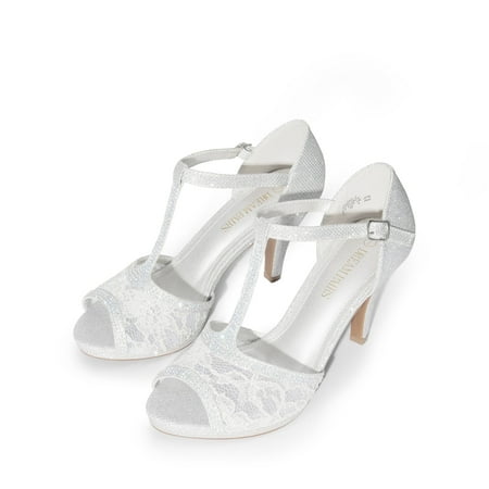 BURUDANI Women s Stilettos Heel Sandals Ankle Strap Platform Dress Shoes SILVER Size 9