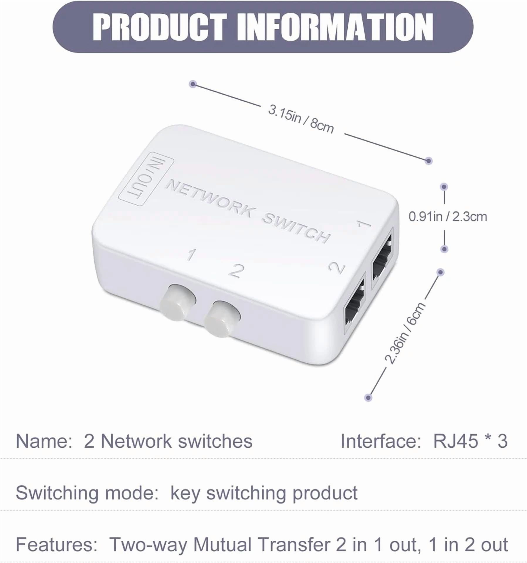CRESTIN- 2 Ports Network Switch Splitter Selector Rj45 Network Switch 2X1 Ethernet Rj45 N