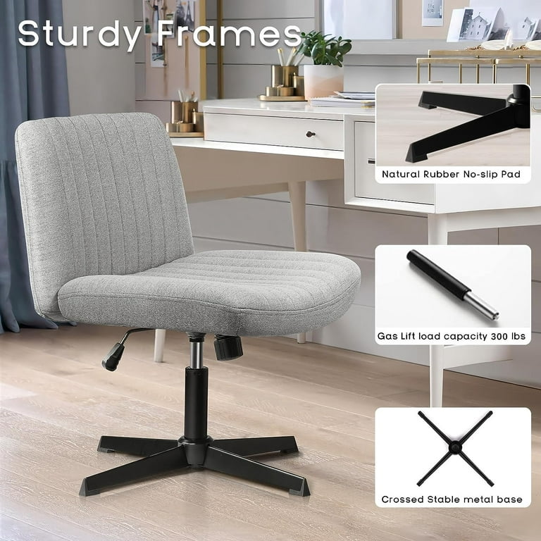 PUKAMI Armless Desk Chair No Wheels, PU Leather Wide Seat Task Chair