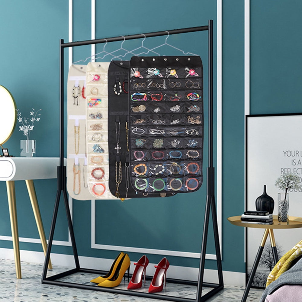 Hanging Jewelry Organizer, Dual Sided 40 Pockets and 20 Magic Tape