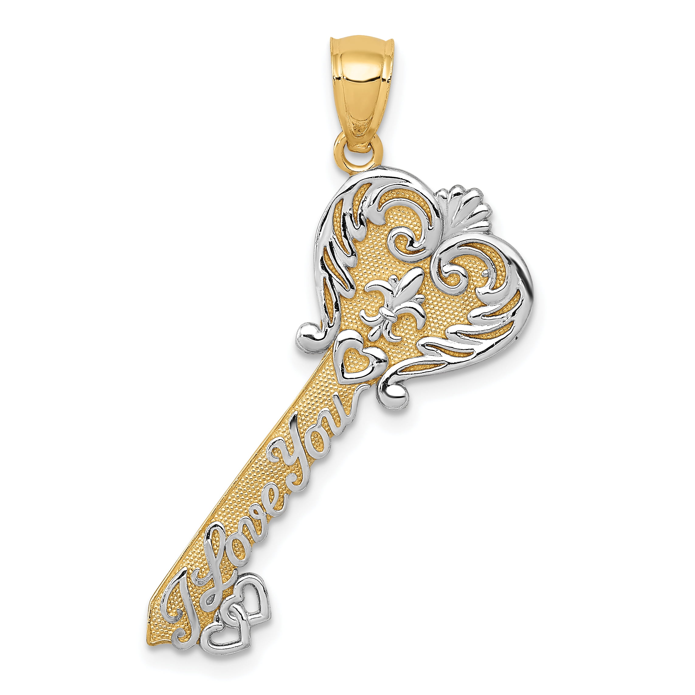 14k Yellow and White Gold Two Tone Heart Key Pendant Necklace