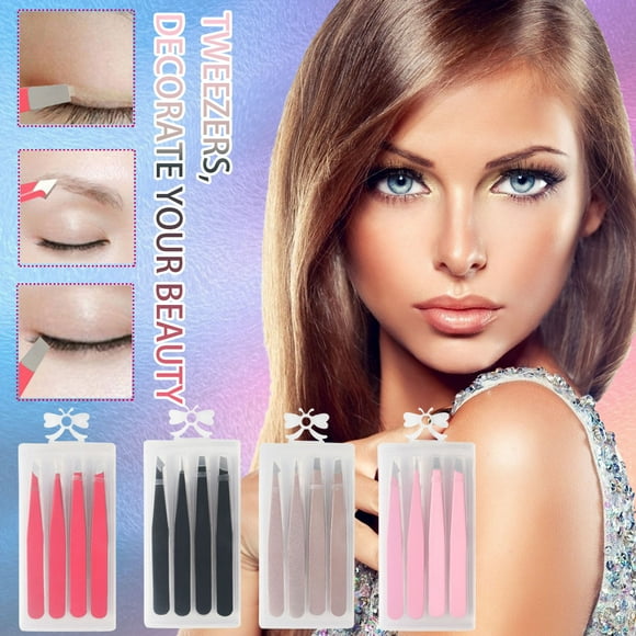 onlyliua Promoción de Temporada Juego de Pinzas para Depilar Cejas de Acero Inoxidable En Caja de Plástico, 4 Piezas