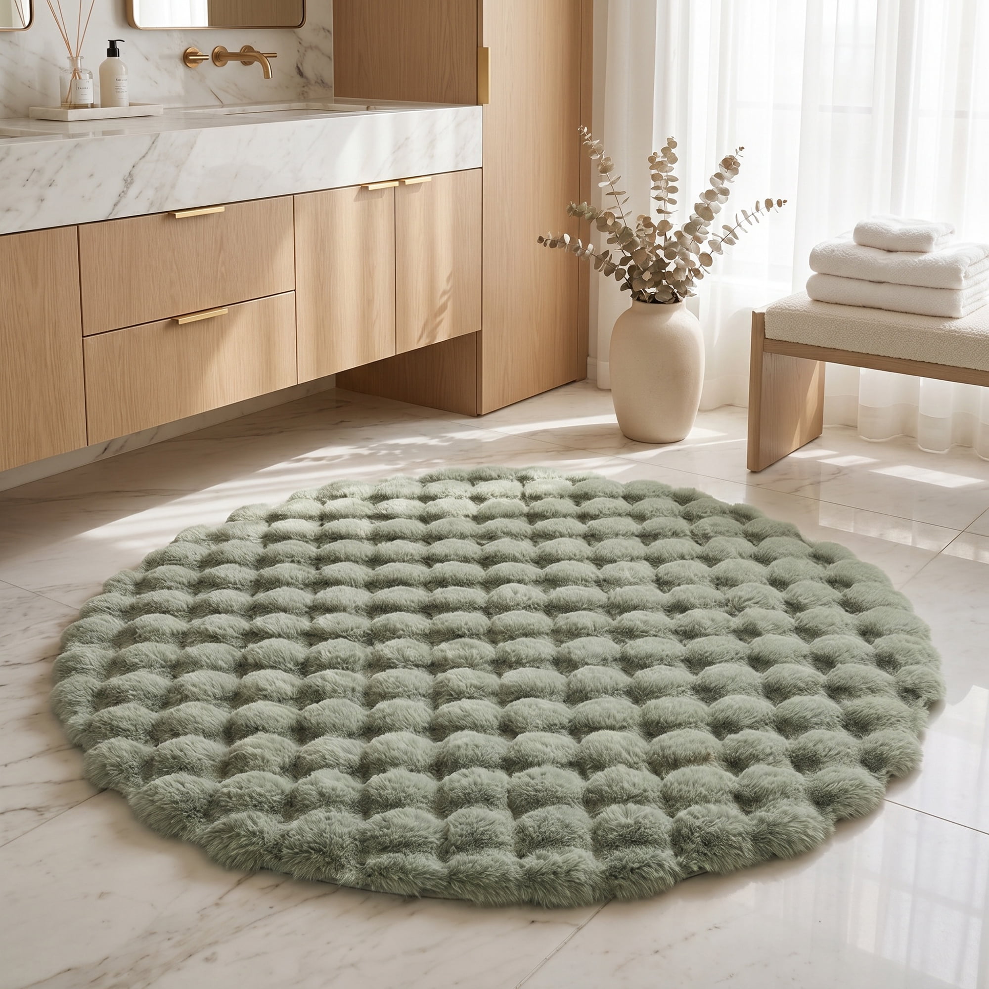 Unique Bargains Modern Geometric Round Area Rug Soft Shaggy Circle Carpet 24" x 24" Green