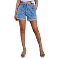 thumbnail image 1 of Kmbangi Women Washed Denim Shorts Elastic Waist Frayed Hem Loose Short Jeans, 1 of 8