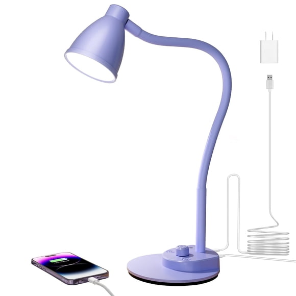 Lámpara LED de escritorio BOHON lila púrpura, 3 modos de color, puerto USB