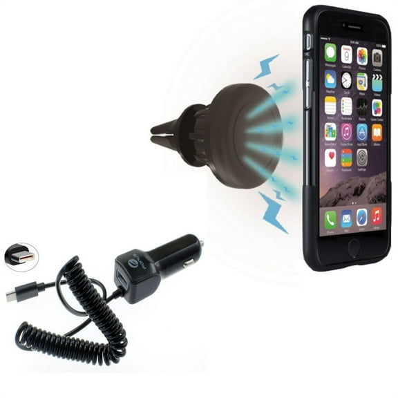 Air Vent Magnetic Car Mount w Type-C 3.1A Charger K7R for Kyocera DuraForce Pro 2 - LG G5, V20, G6, V30 V50 ThinQ 5G, V40 ThinQ, V35 ThinQ, Q7 Plus, Google Nexus 5X, G8 ThinQ, G7 ThinQ