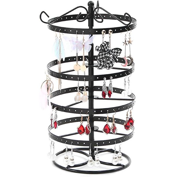 Mnsun Soporte para Pendientes de 4 Niveles Diseño de Carrusel Metal Ruedas giratorias de 4 Niveles Estante para Pendientes para Almacenamiento de Joyas