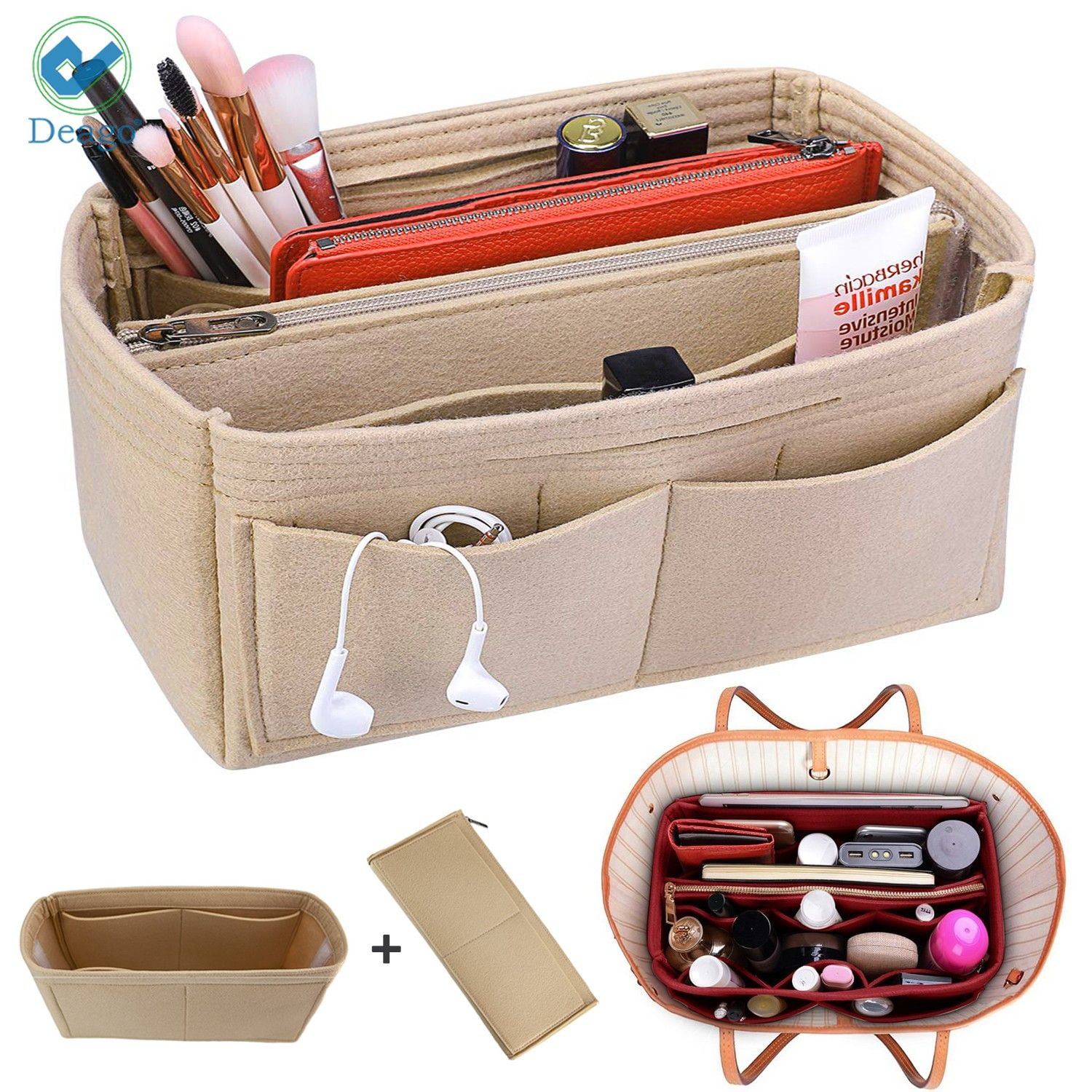 Portable Felt Fabric Purse Handbag Organizer Bag W/ Multi Pocket Insert Large 