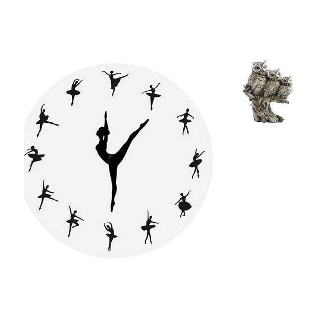 Reloj de pared de bailarina de ballet con estatua de búho, encantador reloj decorativo para cocina, oficina, hogar, sala de estar, decoración de armar