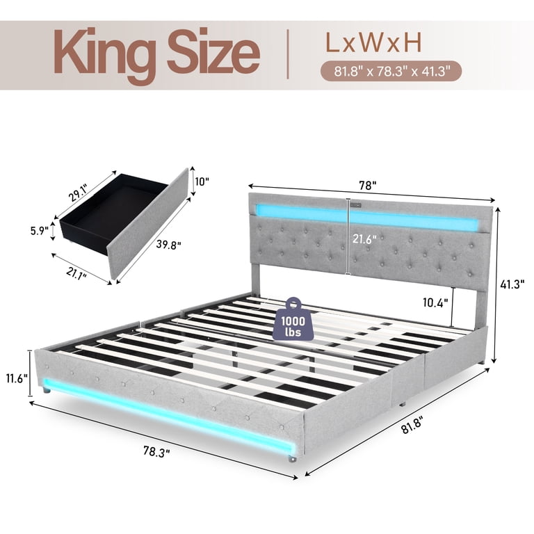 Chvans King Platform Bed with LED Headboard & Storage photo 2