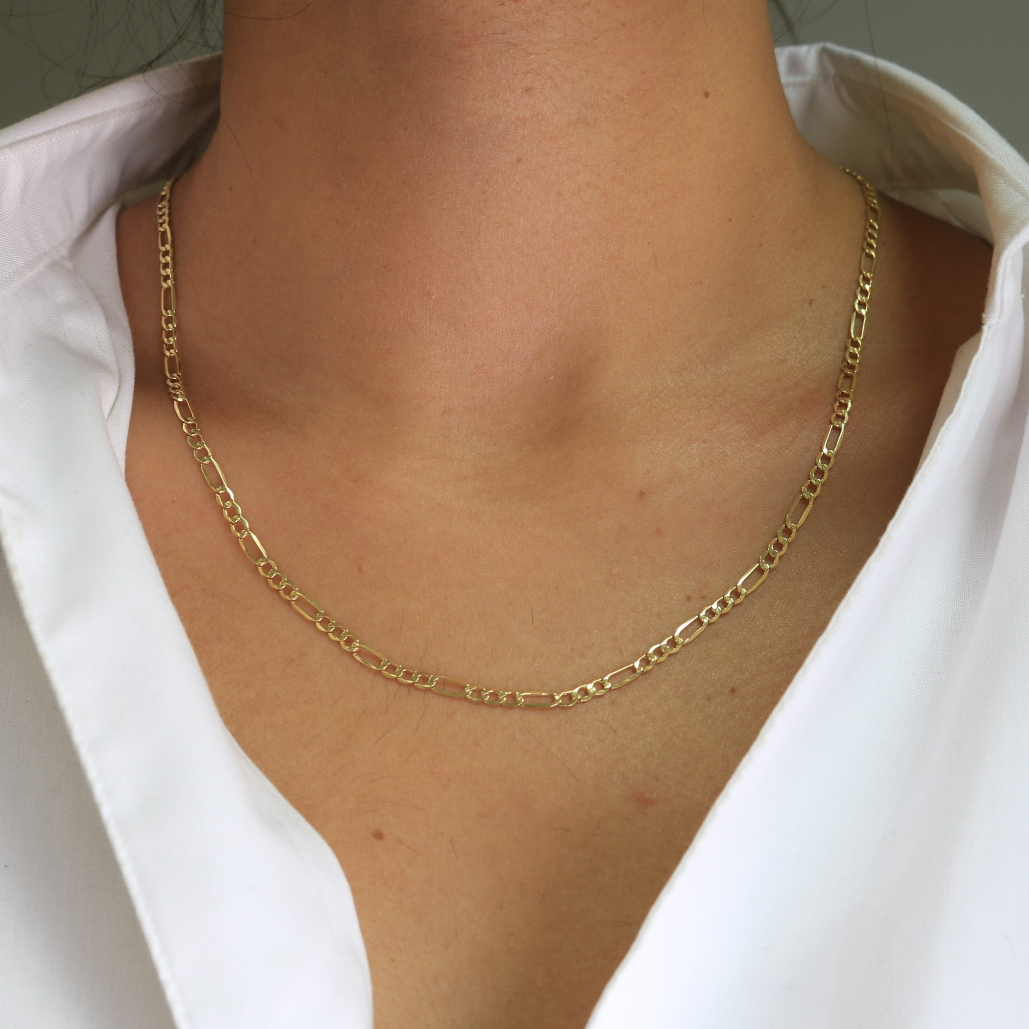 Nuragold 14k Real Yellow Gold Figaro Link 2.5mm Chain Necklace (16"-26") Italian Jewelry for Men & Women
