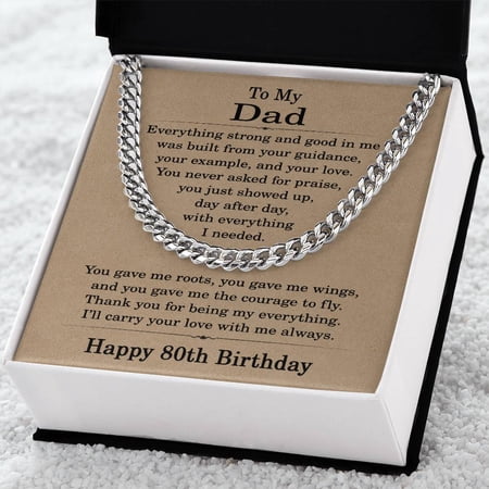 80th Birthday Gifts for Dad - 80th Birthday Necklace for Dad - Gift Ideas for Father s 80th Birthday Birthday Title: Stainless Steel Box Choice: Standard Box