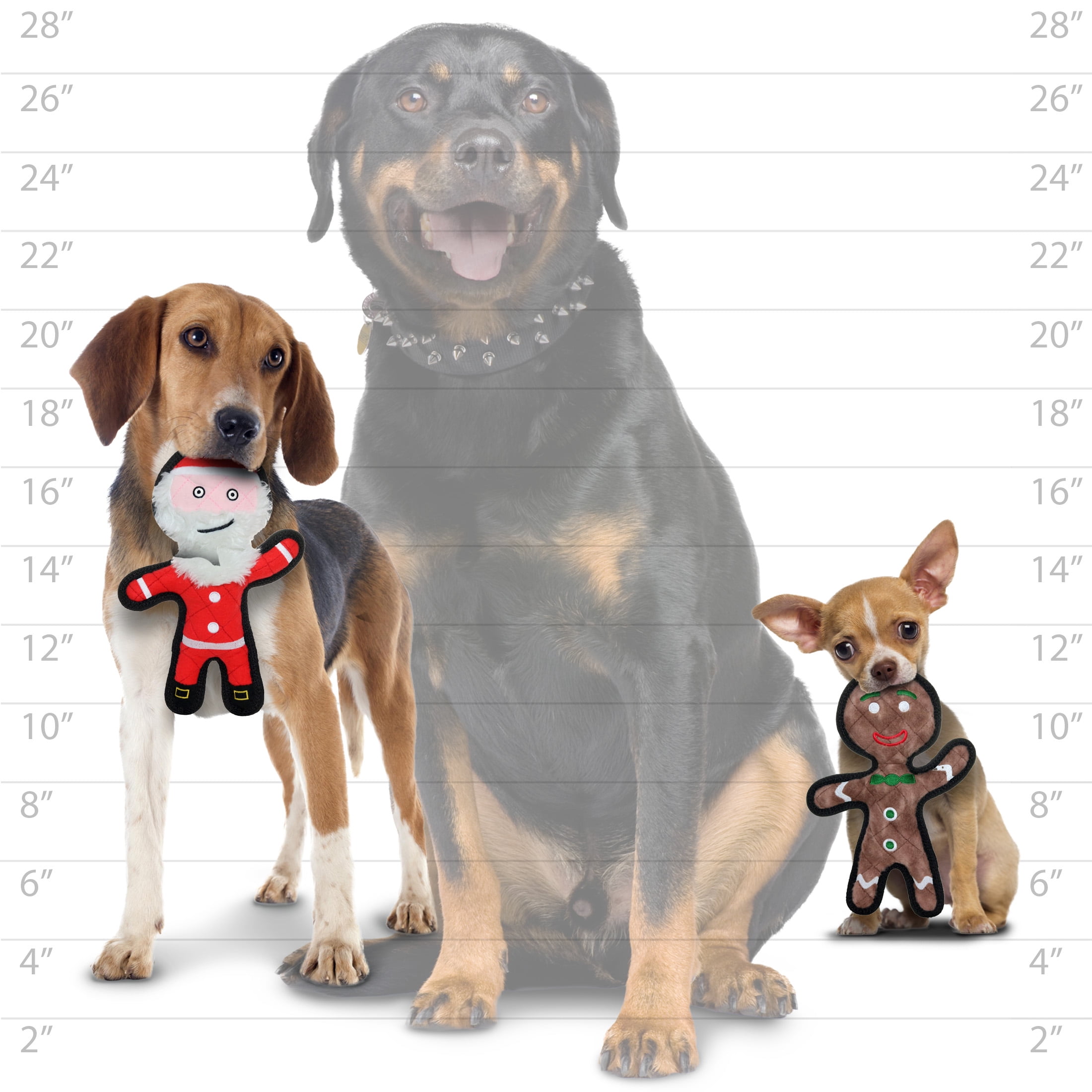 TUFFY Jr Holiday Gingerbread Man and Santa Durable Plush Squeaky Dog Toy, 2-Pack