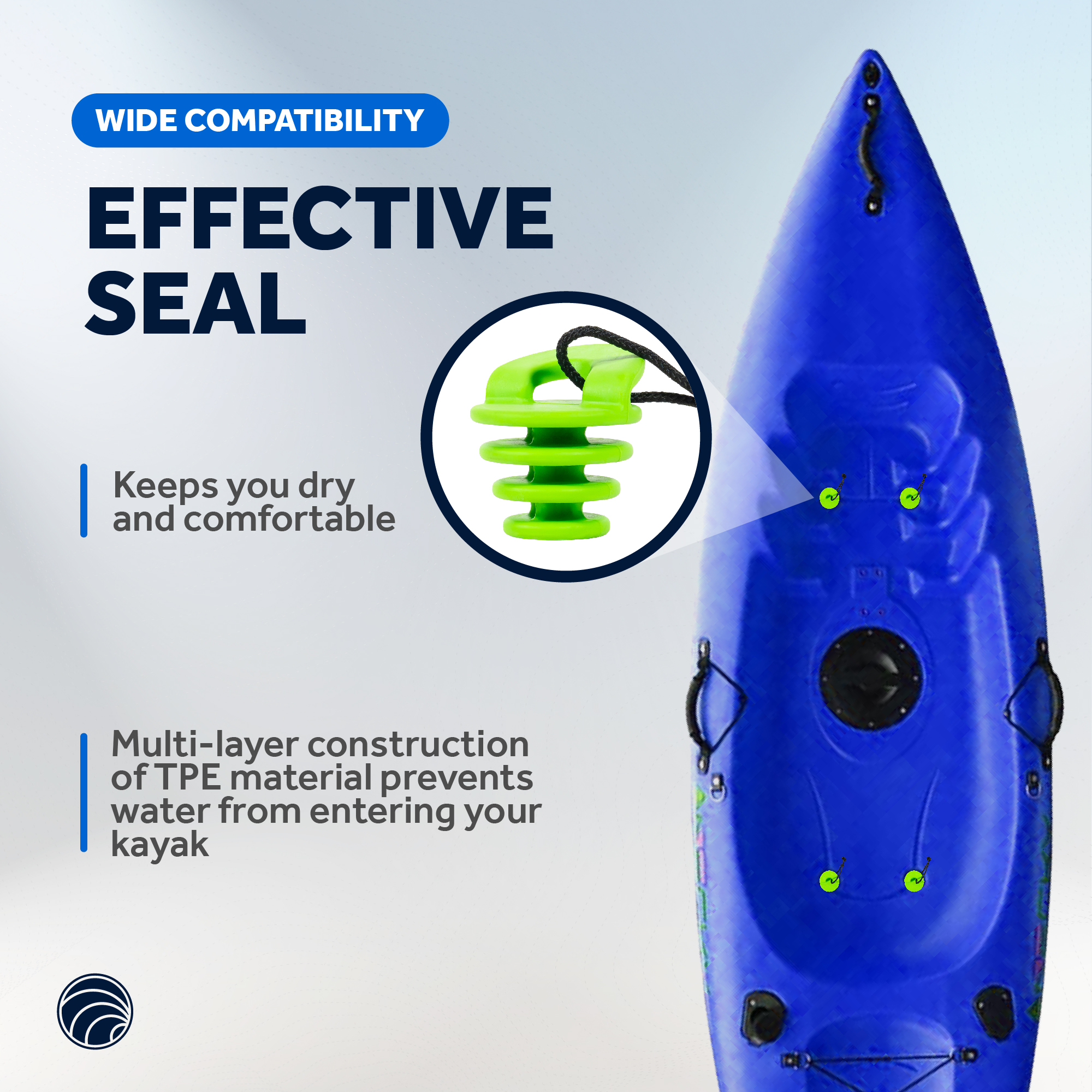 Five Oceans Kayak Scupper Plug 4-Pack Large 1-1/4" / 2" Inch Scupper Plugs Drain Holes Stopper with Handle and Rope Universal Kayak Plugs for sit on top of Kayak Canoe Boat - FO4758