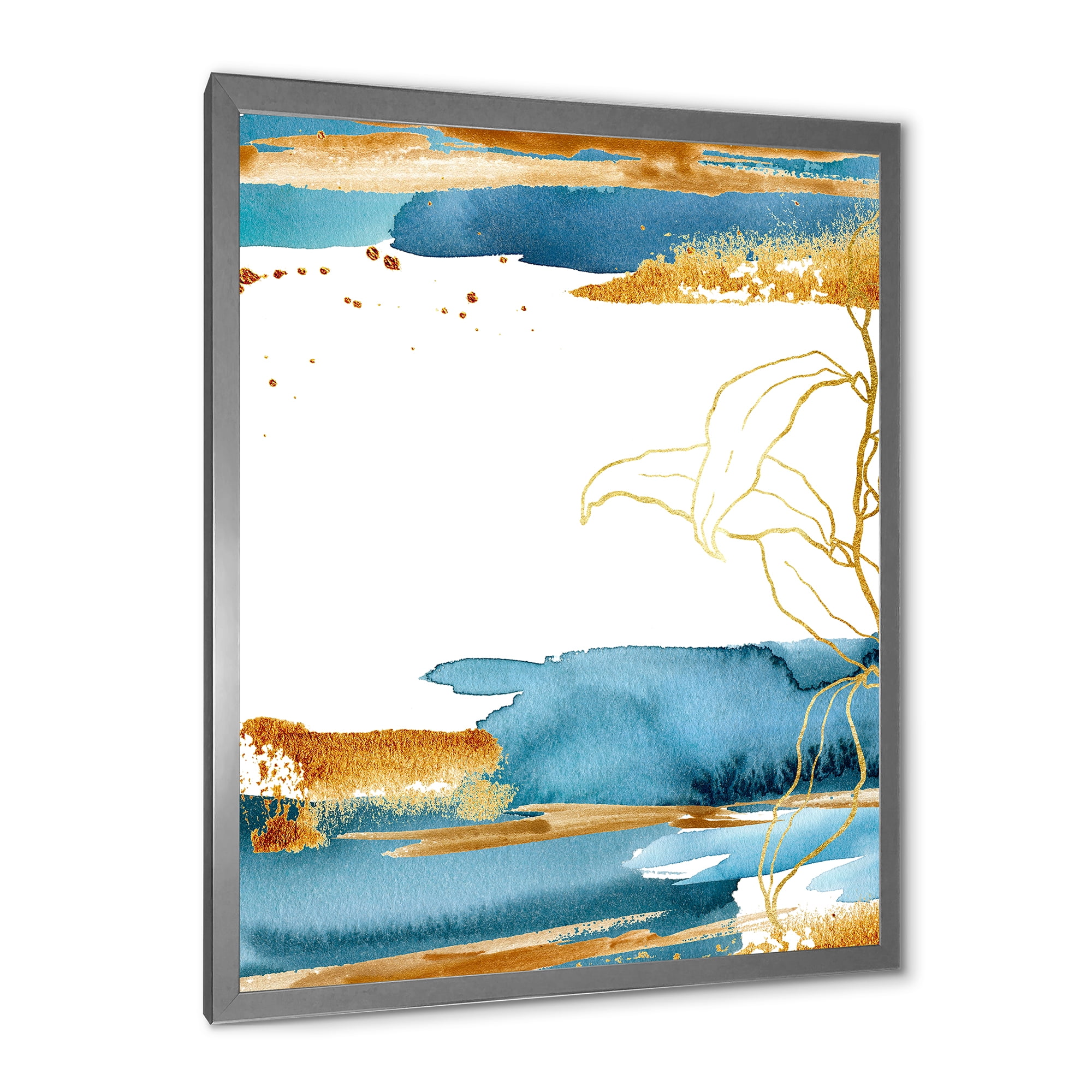 Designart 'Abstract Golden Laminaria Branch & Leaves' Traditional Framed Art Print