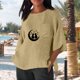 thumbnail image 4 of Xuyuer Women's Imitation Linen 3/4 Sleeve Blouse Crew Neck Summer Casual Tops Loose Fit Plus Size Tops Loose T Shirts Tunic Tops Shirts for Women Oversized Pocket T-shirt Fashionable Top, 4 of 6