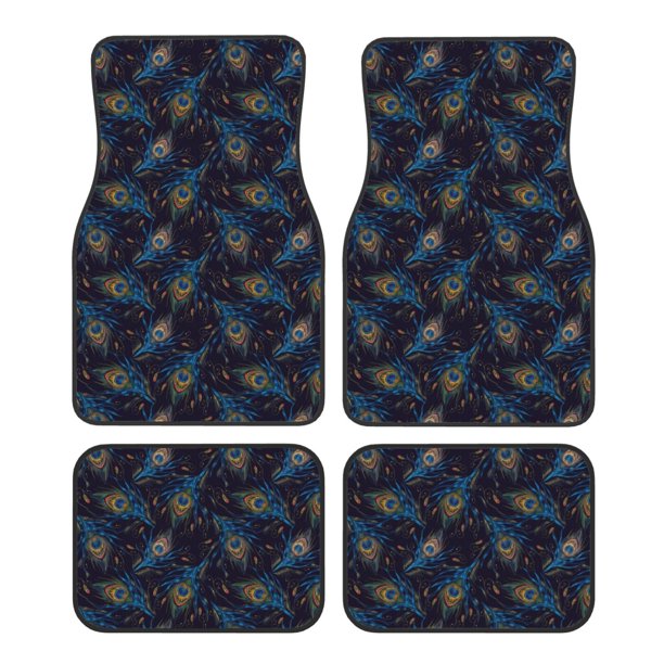 Fotbe Peacock Feathers Juego de 4 Tapetes para Auto con Estampado – Alfombrillas de Goma Reforzada, Diseño Antideslizante, Protección para Todo el Año – Vehículos, Autos, Camionetas y SUVs