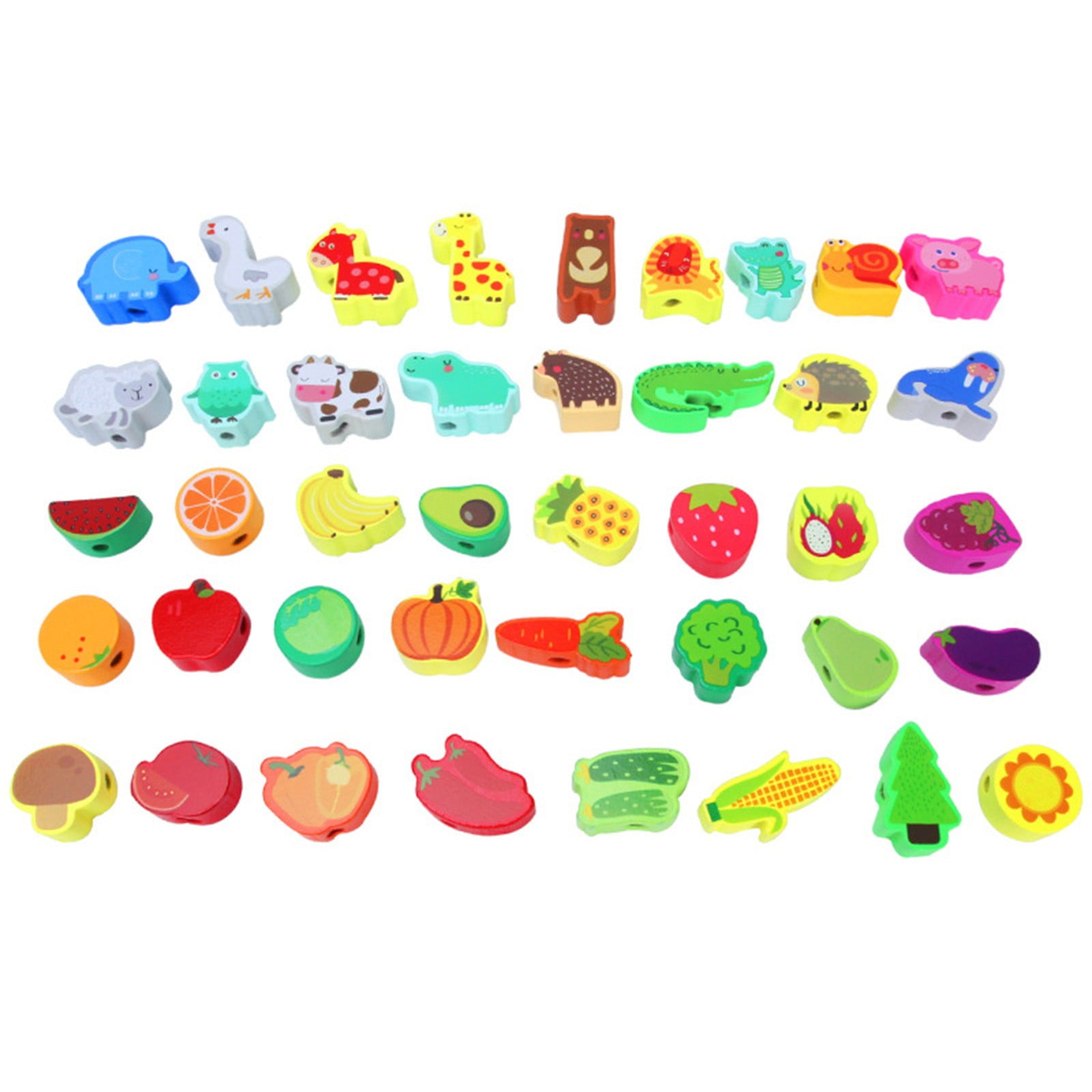XIANXIAN 45 PCS Wooden Lacing Beads Toys for Toddlers Educational Stringing Animals Fruits Farm Threading Beads Preschool Learning Toys for Kids 3 4 5 6 Year Old Boys Girls