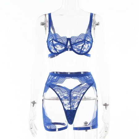 Generic 2025 Women s Clothing Lace See-through Hot Girl Sexy Lingerie Three-Piece Set 23719