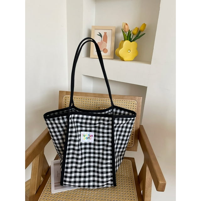 JennyShop Bolsa De Hombro Plaid, Bolsa De Comunicación De Gran Capacidad, Bolsa De Tote, Bolsa De Cloth De Doble Capa Ligera, Bolso De Estudiante Universitario