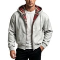 thumbnail image 2 of LYSMORA Men's Reversible Full Zip Hooded Jacket, Plaid Lined Loose Long Sleeve Casual Zip Up Sweatshirt Outerwear, 2 of 5