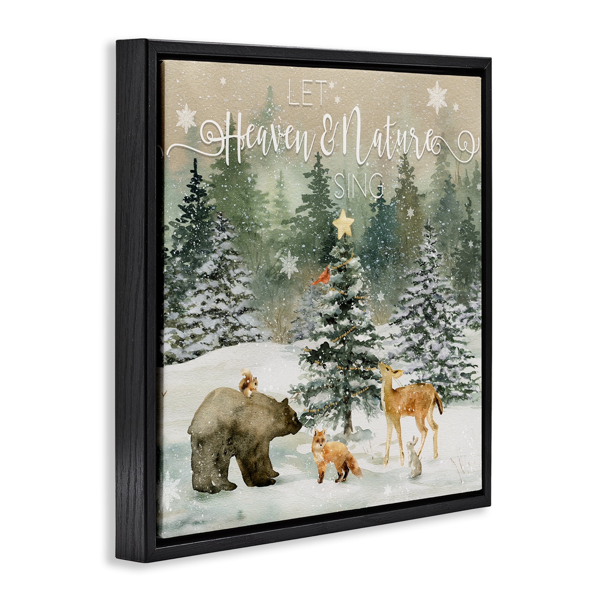 Stupell Industries Inspiring Woodland Animals Landscape Painting Black Floater Framed Canvas Art Prints Wall Art, 18 x 18