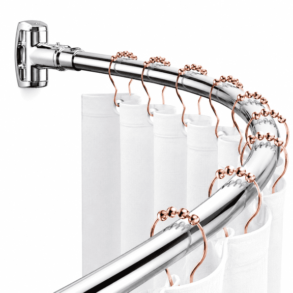 Curved Shower Curtain Rod, 45-72" Adjustable Rustproof Steel Tension Rod,Drill Required, Silver