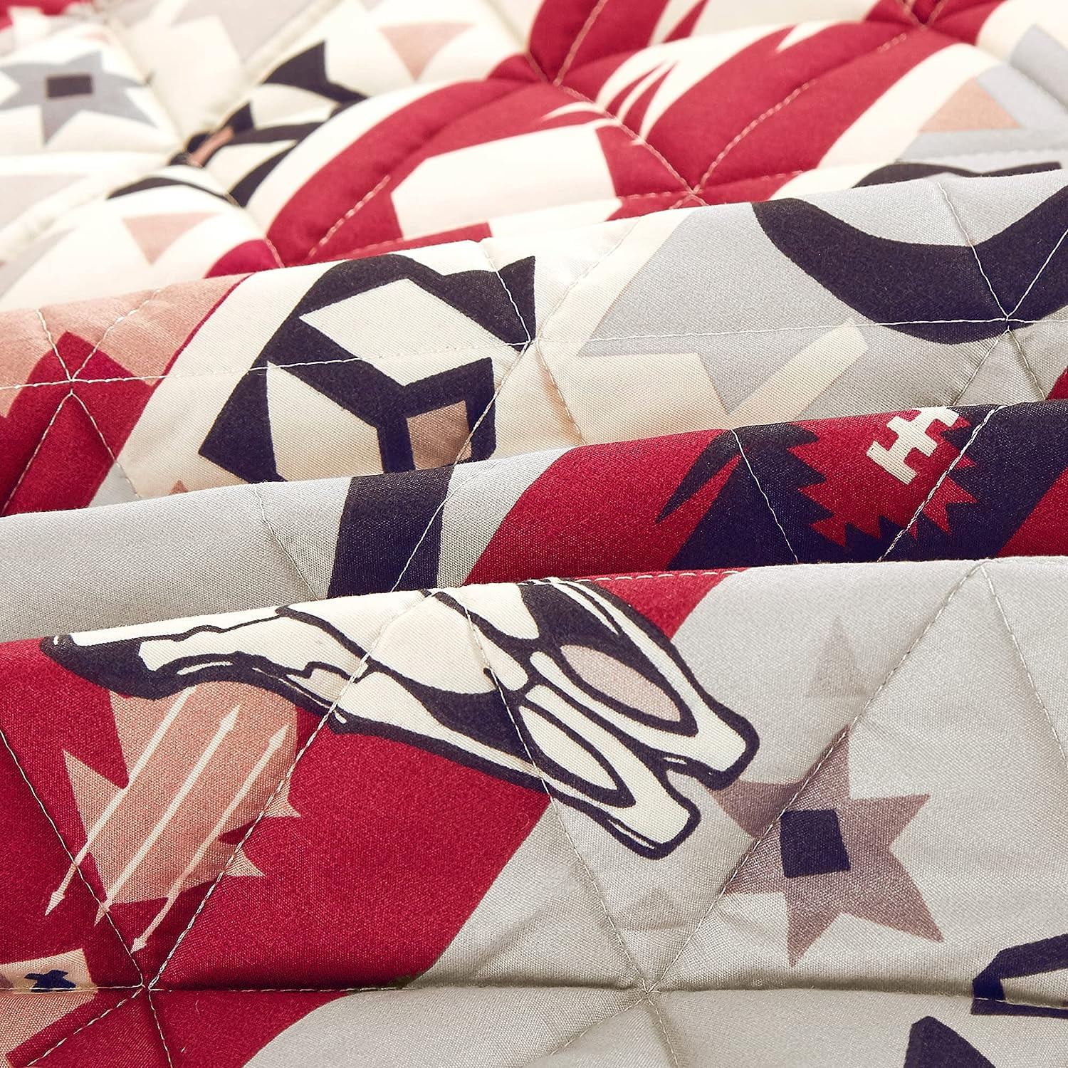 ESCA 3-Piece Red Blue Buffalo Bull Skull Southwestern Mazhira Quilt Set - Queen
