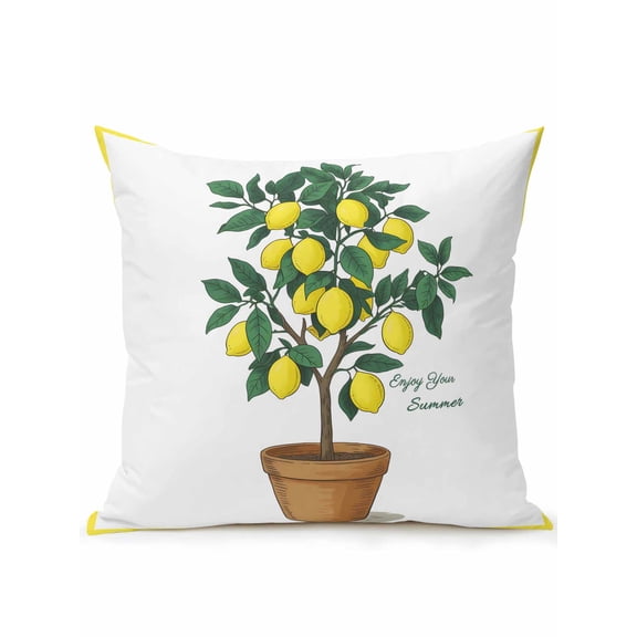 1 Pack Outdoor Throw Pillow, Summer Lemon Waterproof Pillow with Insert Included, Yellow Potted Plant Green Botanical Decorative Accent Cushion Sofa Pillows for Patio Porch, 16 x 16 In