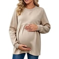 thumbnail image 2 of Maternity Women's Crewneck Sweatshirt Long Sleeve Front Pleated Blouse Fall Pregnancy Workout Loose Fit Top M-3XL, 2 of 6