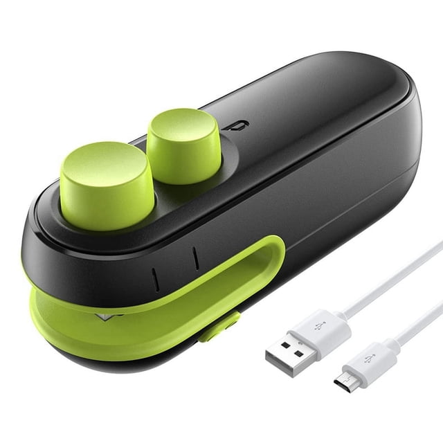 Mini sellador de bolsas, resellador de bolsas de plástico portátil recargable, máquina de sellado de bolsas al vacío portátil, negro y verde