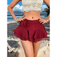 thumbnail image 4 of Women'S Mini Skirt Mesh Flowy Hem Y2K Skirts Multi-Layer Ruffle Trim Skort Red S, 4 of 7