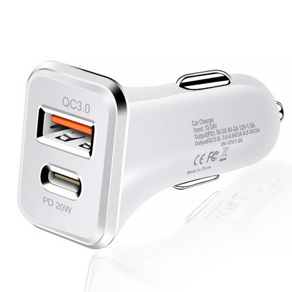 20W PD USB C Car Charger, USB Type C Fast Power Charging Block Dual Port USB A & USB-C Plug Cargador Carro Lighter Adapter for iPhone, iPad, Samsung Galaxy, LG, Google Pixel, Moto, USB-C Port