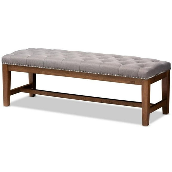 Bowery Hill Tufted Bench in Grey and Walnut Brown