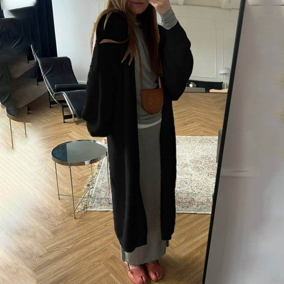 Womens Oversized Cardigans Ndbuld Fashion Women's Casual Long Sleeve Wear A Belt Solid Ladies Blouse Coat Outwear Jacket Cardigan Great Gifts for Less Black S