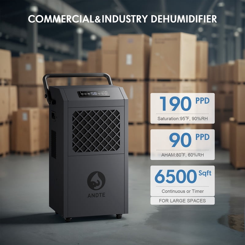 190 pt. 6500 sq.ft. Heavy Duty Bucketless Commercial Dehumidifier in Gray, with Pump