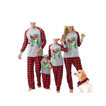 

Family Matching Pajamas Sets Christmas Nightclothes Long Sleeve Santa Dinosaur Print Tops Pants Suit / Romper / Dog Wear for Kids Adults