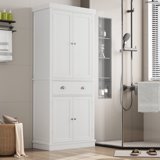 "Homfa 72.4"" White Cabinet, Bathroom Linen Tower, Drawer &amp; 4 Doors ...
