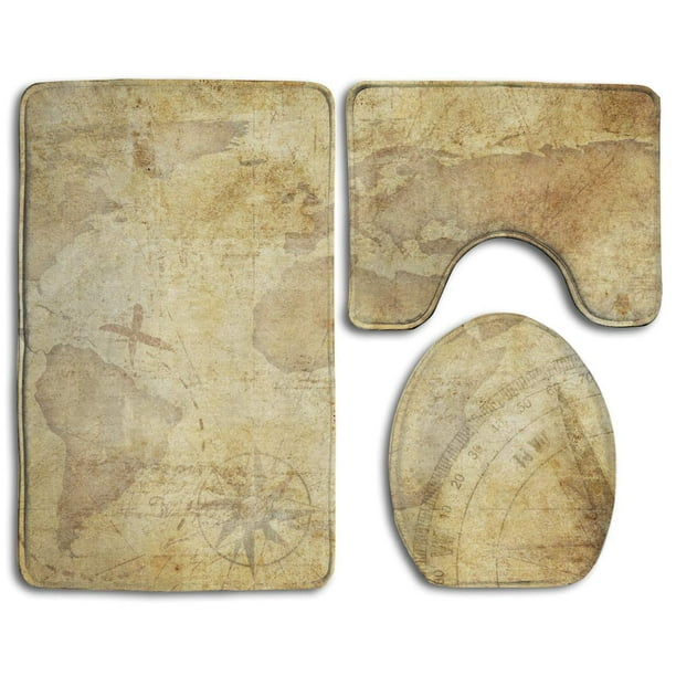 JSDART Treasure Map 3 Piece Bathroom Rugs Set Bath Rug Contour Mat and ...