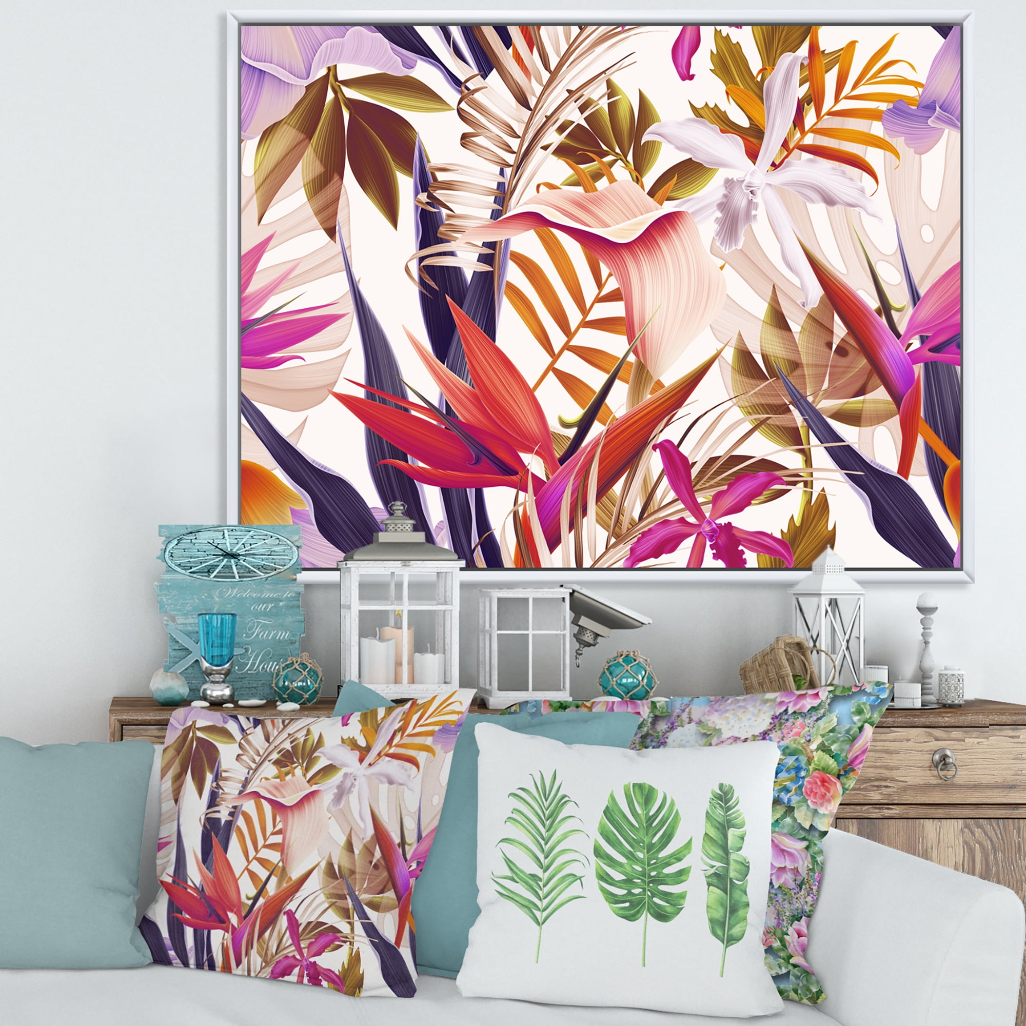 Designart 'VIntage Tropical Flowers III' Traditional Framed Canvas Wall Art Print